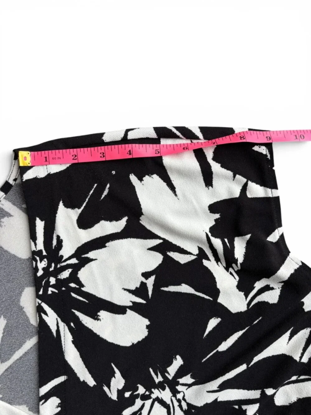 Nine West Black White Floral Faux Wrap Dress Belted Stretch Size L